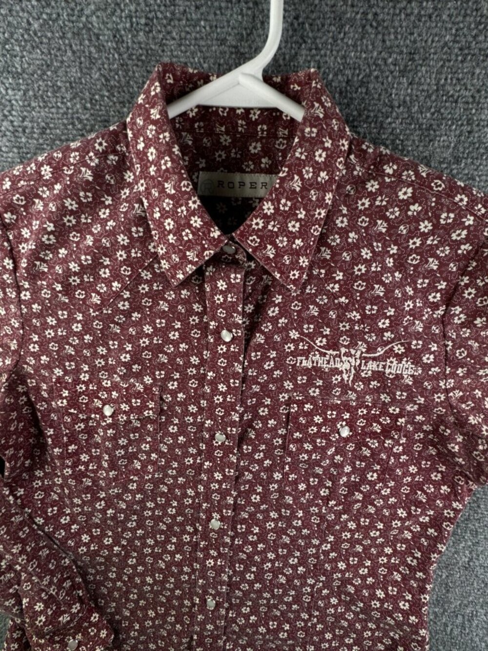 Roper Western Pearl Snap Up Shirt Women Small Red White Cotton Polyester Floral